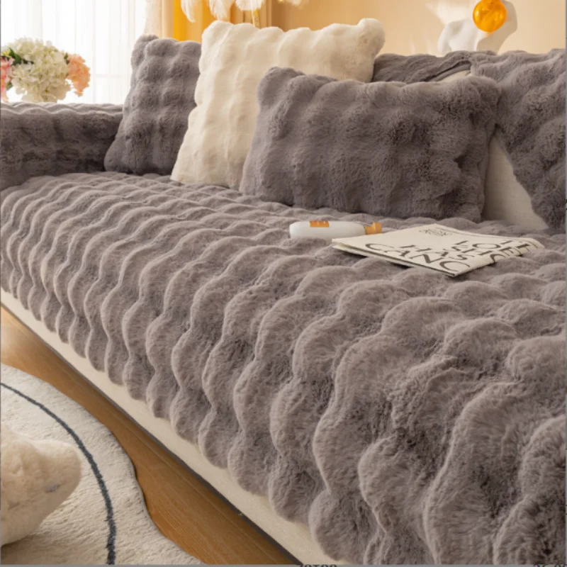 

Plush Sofa Cover for Living Room Warm Winter Sofa Towel Universal Non-slip Sofa Mat Sofa Blanket Couch Cushion Thicken Rabbit