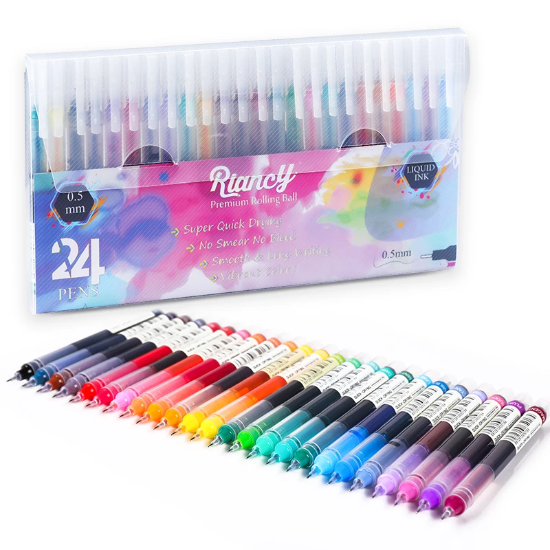 

24Pcs/ Colour Straight Liquid Gel Pens School Office Student Supplies Rollerball Pen Doodle DIY Greeting Card Painting Ballpoint