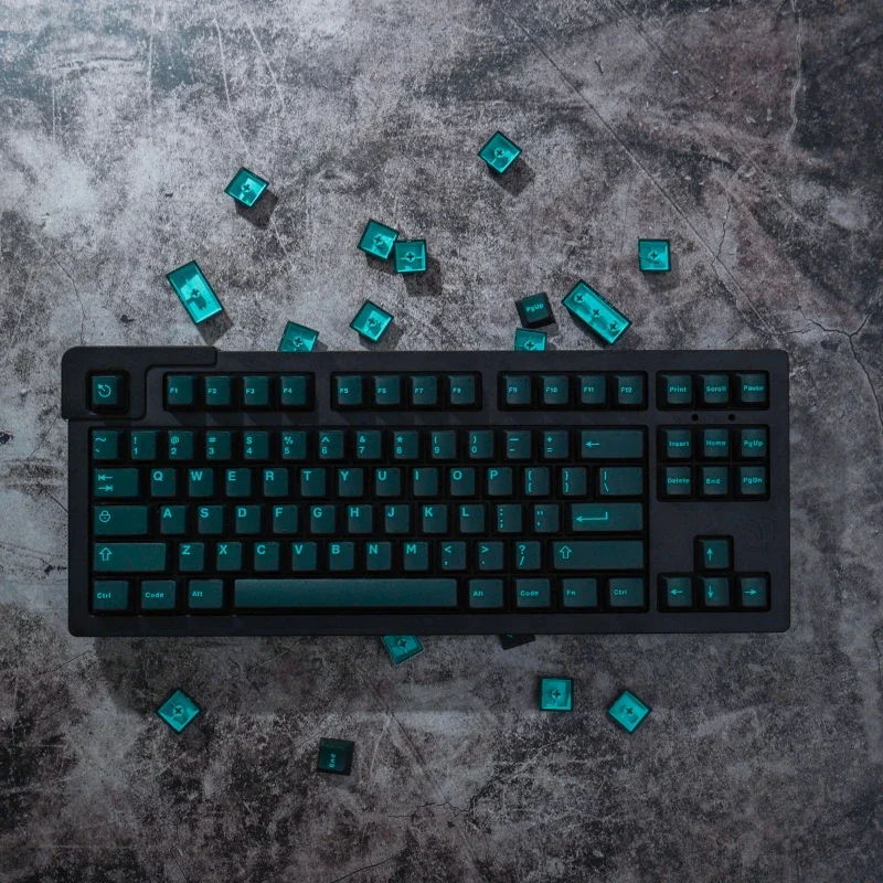 ECHOME Dark Jade Theme Keycap Set ABS Double Layer Translucent Cyan Keyboard Cap Cherry Profile KeyCap for Mechanical Keyboard