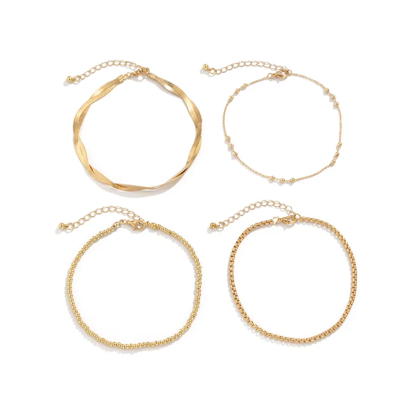 

4 can be opened, wearing beads, flat snake anklets, European, American seaside vacation travel, foot bare accessories