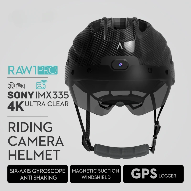 RAW1 PRO 4K 4G GPS Smart Cycling Helmet Recorder Anti-Shake Camera Helmet Camera Gray Goggles Removable Lithium Battery 1500mAh