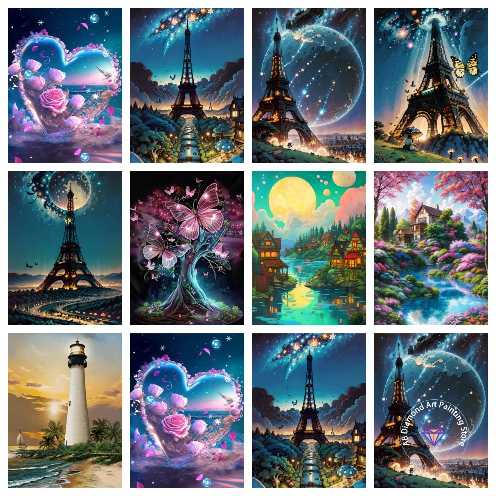 

New Eiffel Tower AB Diamond Painting Kit Square Round Diamond 5D DIY Cross Embroidery Handmade Art Exquisite Gift Home Decor