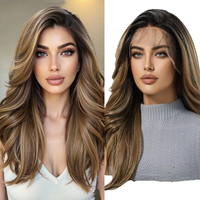 DWY 13*6 Brown Black Ombre Lace Frontal Synthetic Wigs Long Wave Hair For Women Daily Natural Free Part Wig Heat Resistant Fiber