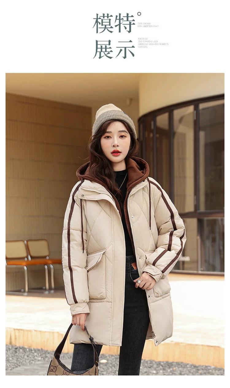 Hooded Parkas Coats Women Mid Length Solid Jackets Drawstring Pocket Zipper Long Sleeves Loose Office Lady Casual 2025 Winter