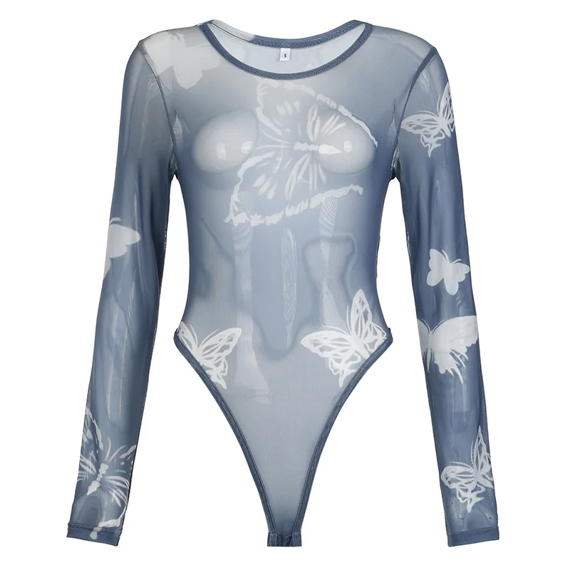 European style New product Mesh gauze printing Long sleeves Cultivate oneself one-piece garment hottie Street tops