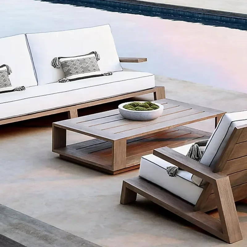 

European sofa set Living room furniture Teak terrace Outdoor sofa