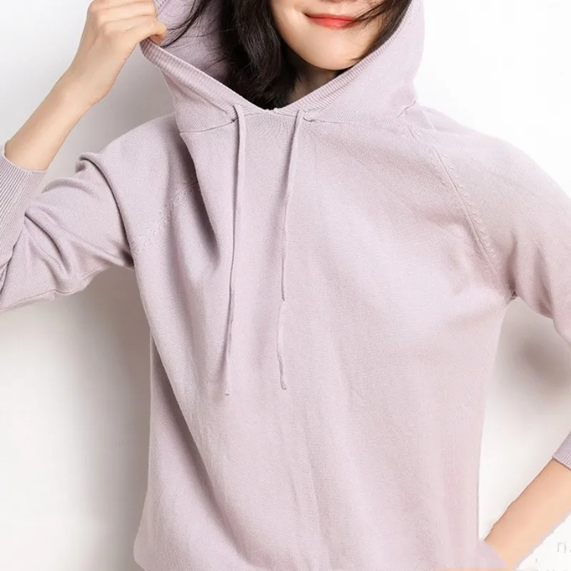2023 Spring Autumn Winter Hooded Sweater Women's Underlay Pullover Sweater Loose Pullover Fashion Casual Solid Sweet Aesthe Tops