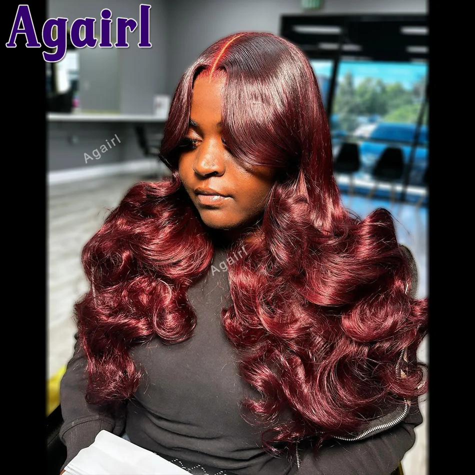 

32 Inch Dark Red 99J Colored Body Wave Lace Front Wig 6x4 Lace Closure Wig 13x4 13x6 Lace Frontal Wavy Human Hair Wigs For Women