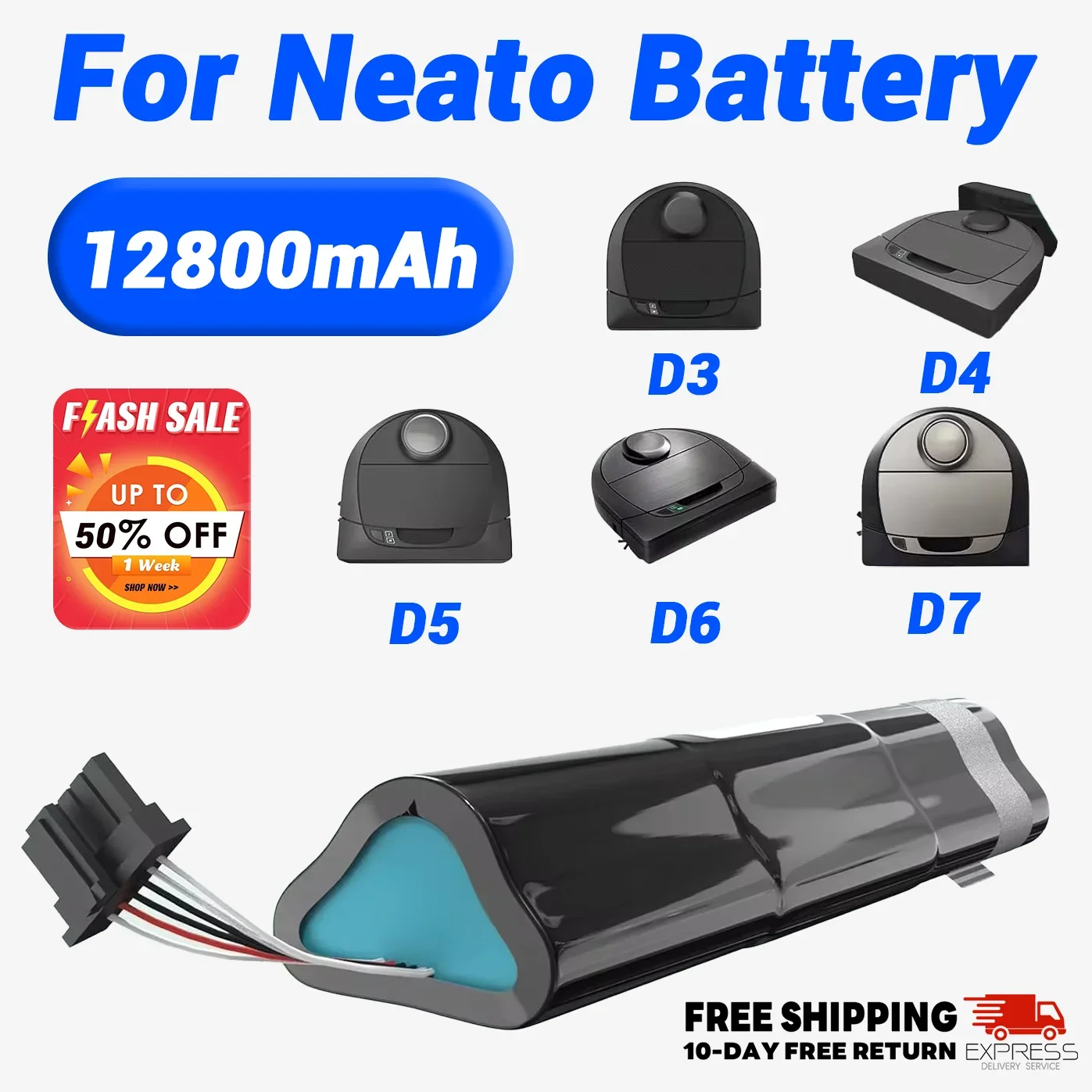 

Battery 945-0225, 205-0011 for Neato Botvac Connected, D3, D3+, D4, D5, D5+, D6, D7, D301, D303,D502,D503,D701,D702,D703,D705