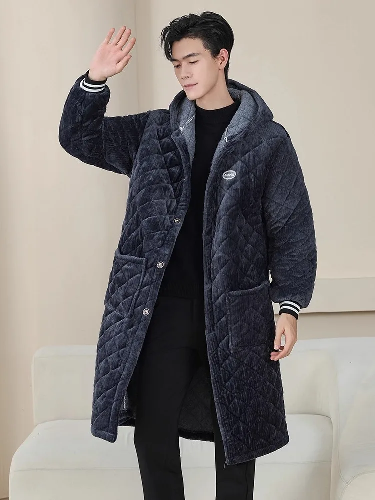 معطف شتوي للرجال من القطن ثينيد طويل فوق الركبة معطف دافئ مبطن من Fce ملابس عمل فضفاضة مناسبة للشباب ular Sle للاستخدام المنزلي