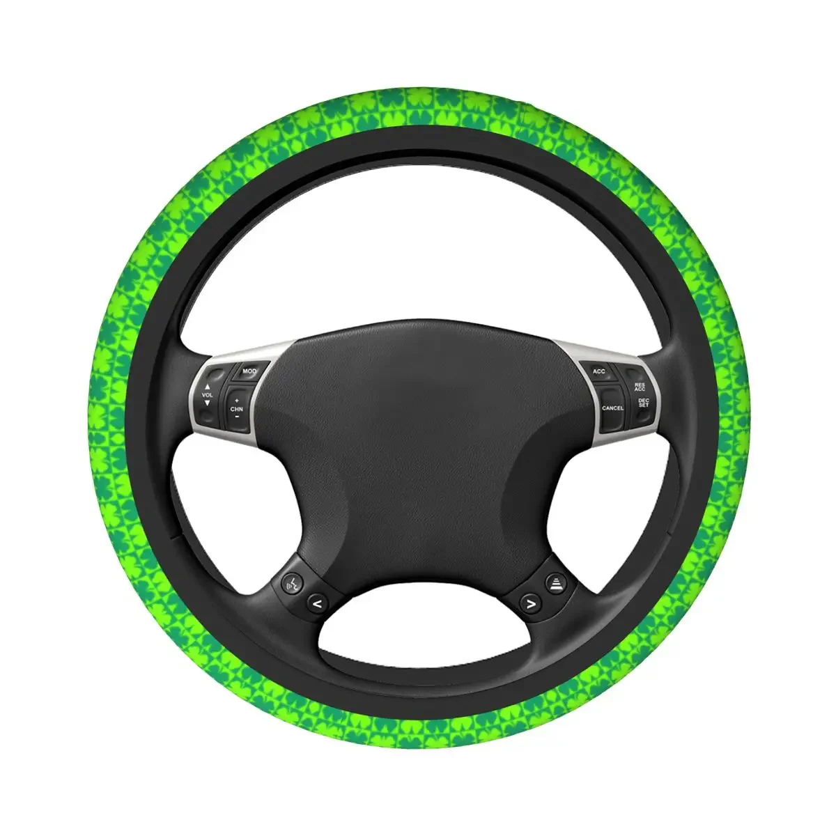 Four Leaf Clover Checkerboard Steering Wheel Cover Saint Patrick Day Shamrock Car Steering Wheel Protector Auto Accessories