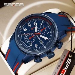 SANDA Top Brand Sports Quartz Watch for Men Fashion Chronograph Waterproof Watches Silicone Strap Luminous Hands Wristwatches