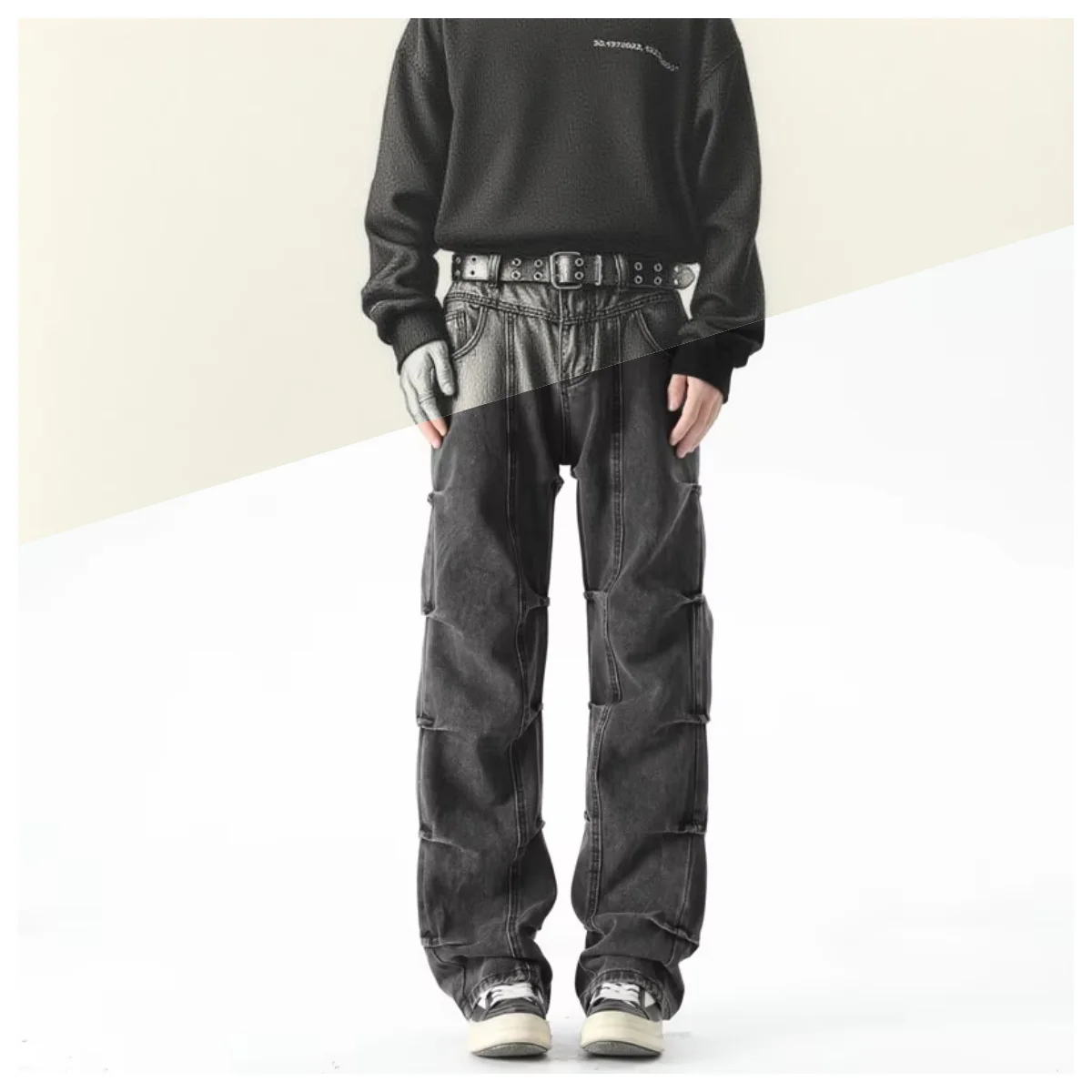 

Fashion Y2k 2000s Trashy Clothesmen's Grey big boy Jeans Vintage Korean Pleated Denim Trousers Harajuku High Waist Cowboy Pants