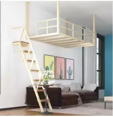 Small loft bed Hanging wall bed Wrought iron elevated bed Double bed Dormitory Apartment Creative hammock