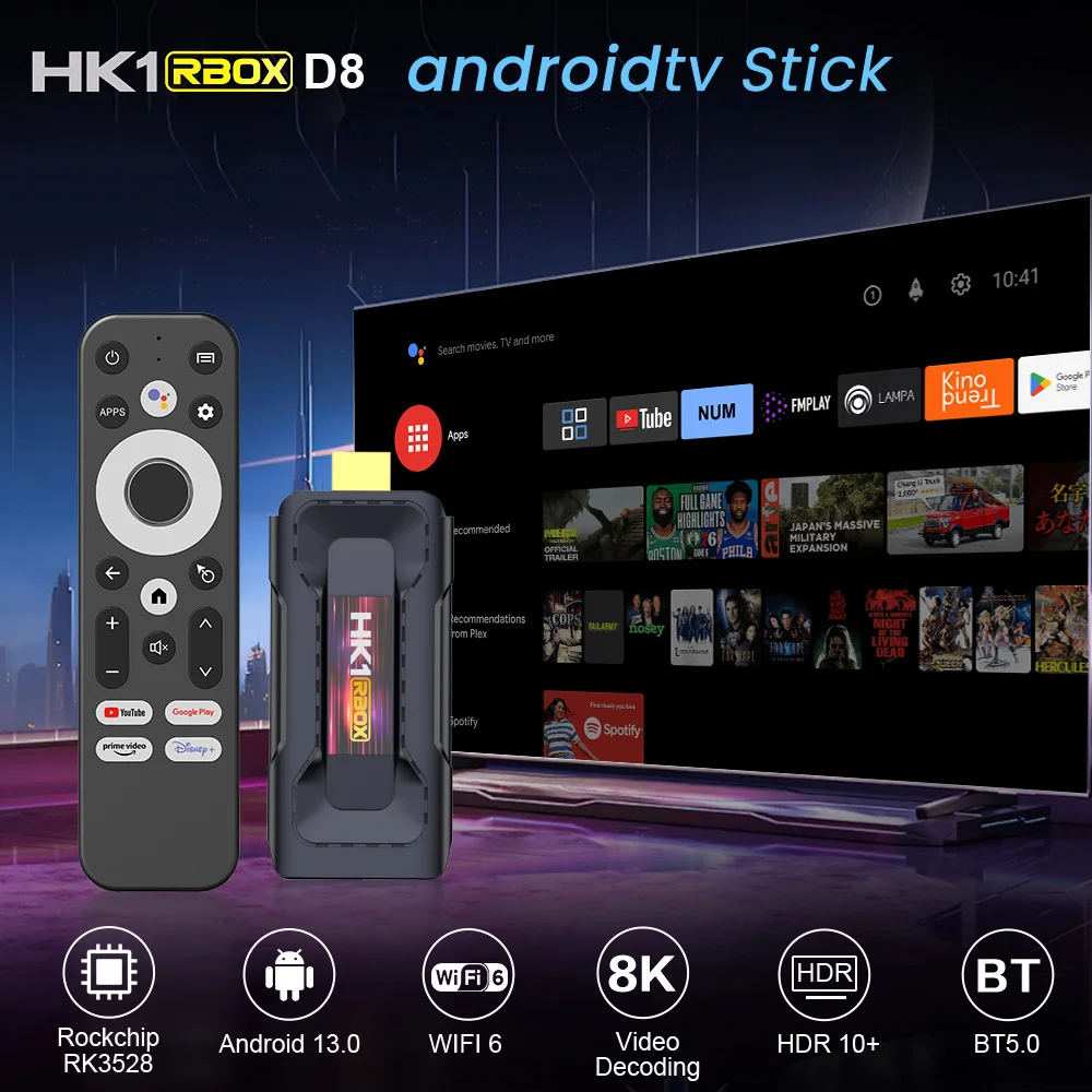 D8 TV Stick Smart TV Box Android 13.0 2.4g 5g RK3528 Quadcore A53 8K Bluetooth 16G 32G يدعم Google Youtube Support IP TV