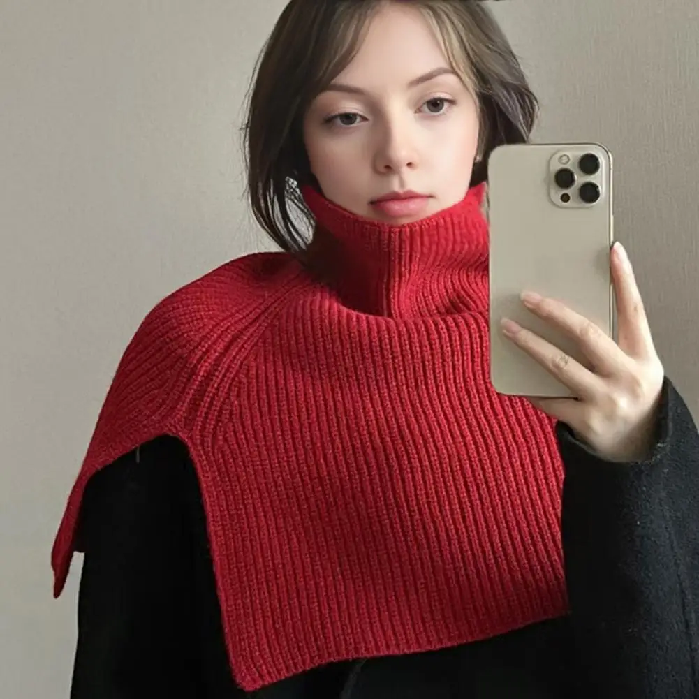 Women Shawl Scarf Women’s High Collar Shawl Scarf Windproof Lightweight Wrap Side Split Warm Fabric Fake Collar for Outdoor
