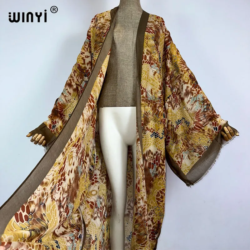 WINYI kimono summer boho print beach outfits for women cover-up long coat elegant Africa coat beach outfits for women maxi dress