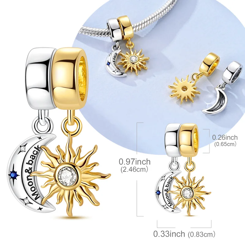 

Оригинальные подвески из стерлингового серебра 925 пробы, золотые подвески в виде солнца и луны, подходят для оригинальных браслетов и ожерелий, для женщин, подарок для самостоятельного изготовления украшений.