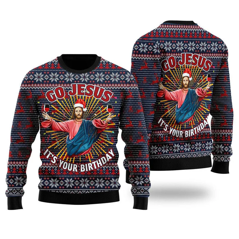 Jesus Birthday Ugly Christmas Sweater Men 3D Printed New In Xmas Sweatshirt New Year Long Sleeves Merry Christmas Pullovers Gift