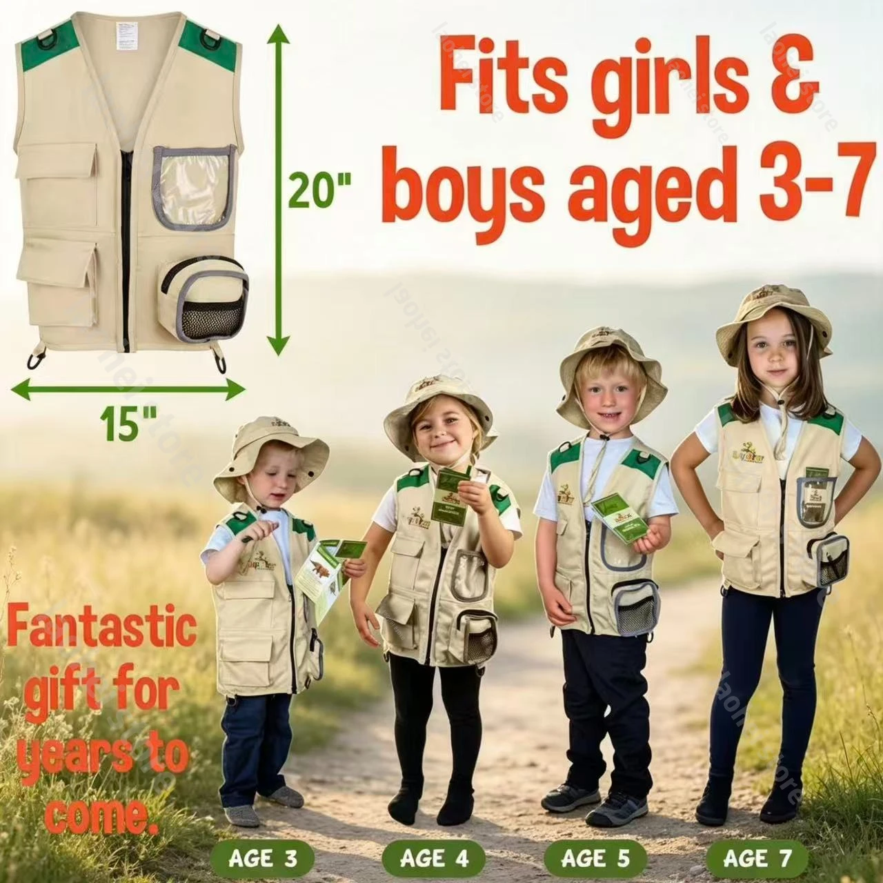Conjunto de Chaleco y Sombrero de Explorador para Niños 2026, Kit de Aventura Safari, Disfraz de Juego de Imitación para Niños para Actividades al Aire Libre