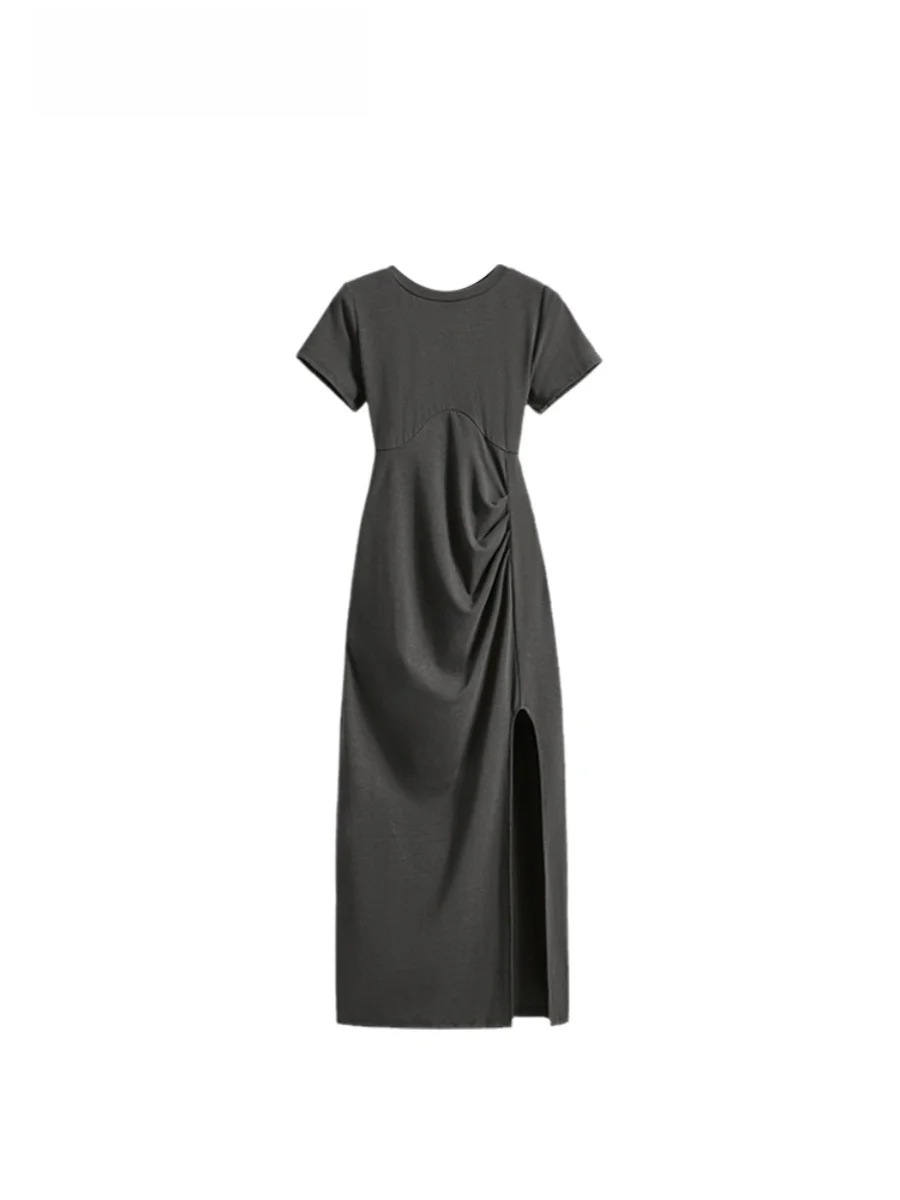 

plus Size T-Shirt Dress Women Summer Fashion Slimming Long Split Design Casual Comfortable Cotton Short Sleeve round Neck Dress
