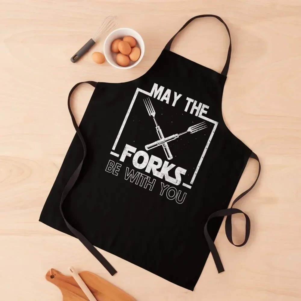 

May The Fork Be With You Vintage bbq Chef, Funny Christmas Gift Apron Women Kitchen'S Kitchenware Barber Waiter Uniforms Apron