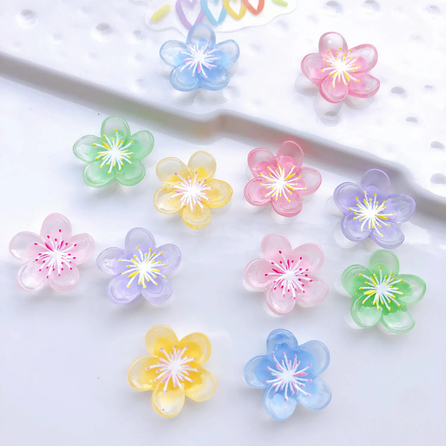 

100pcs 24MM Transparent Peach Blossom Resin Charm Flatback Flower Cabochon Diy Scrapbook Crafts Decor Jewelry Accessories