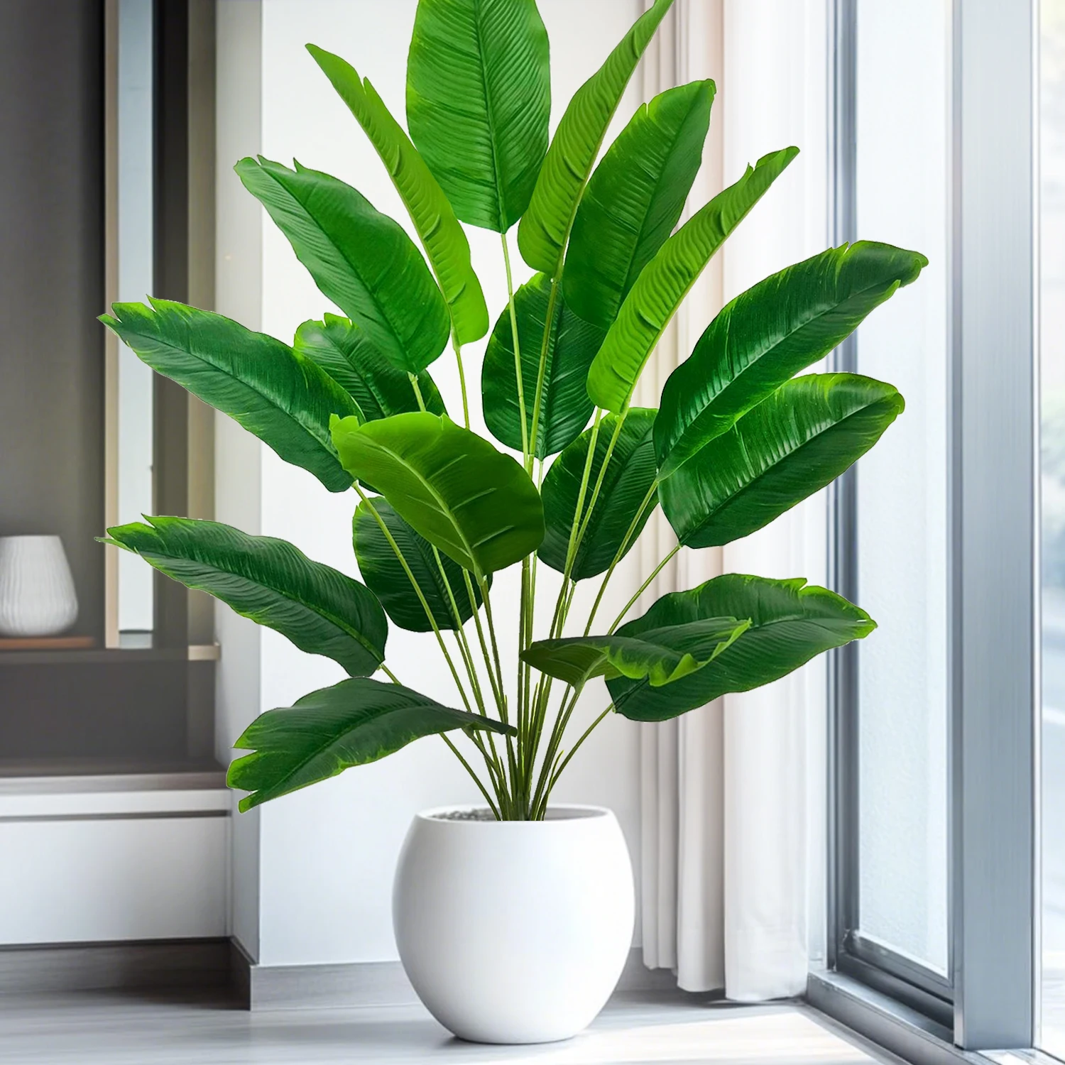 65–125 cm/47,2 Zoll große tropische Palme, gefälschte Bananenpflanzenblätter, fühlt sich echt an, Strelitzia Reginae-Kunststoffpflanze für den Hausgarten – Detail 16