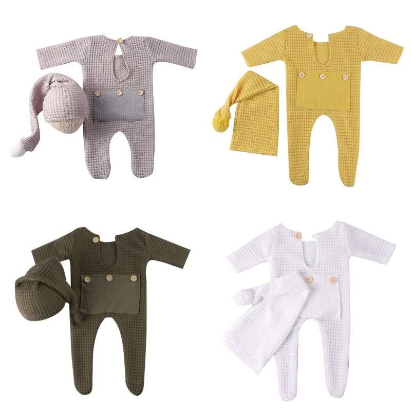 

0-12 Month Baby Boy Overall Romper and Sleepy Hat Sitter Set Boy Photo Props