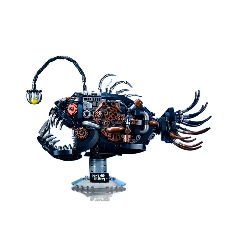 Kit modello di blocchi di costruzione meccanici Anglerfish con luce a LED Set di costruzioni complesse per giocattoli assemblati creativi per adulti