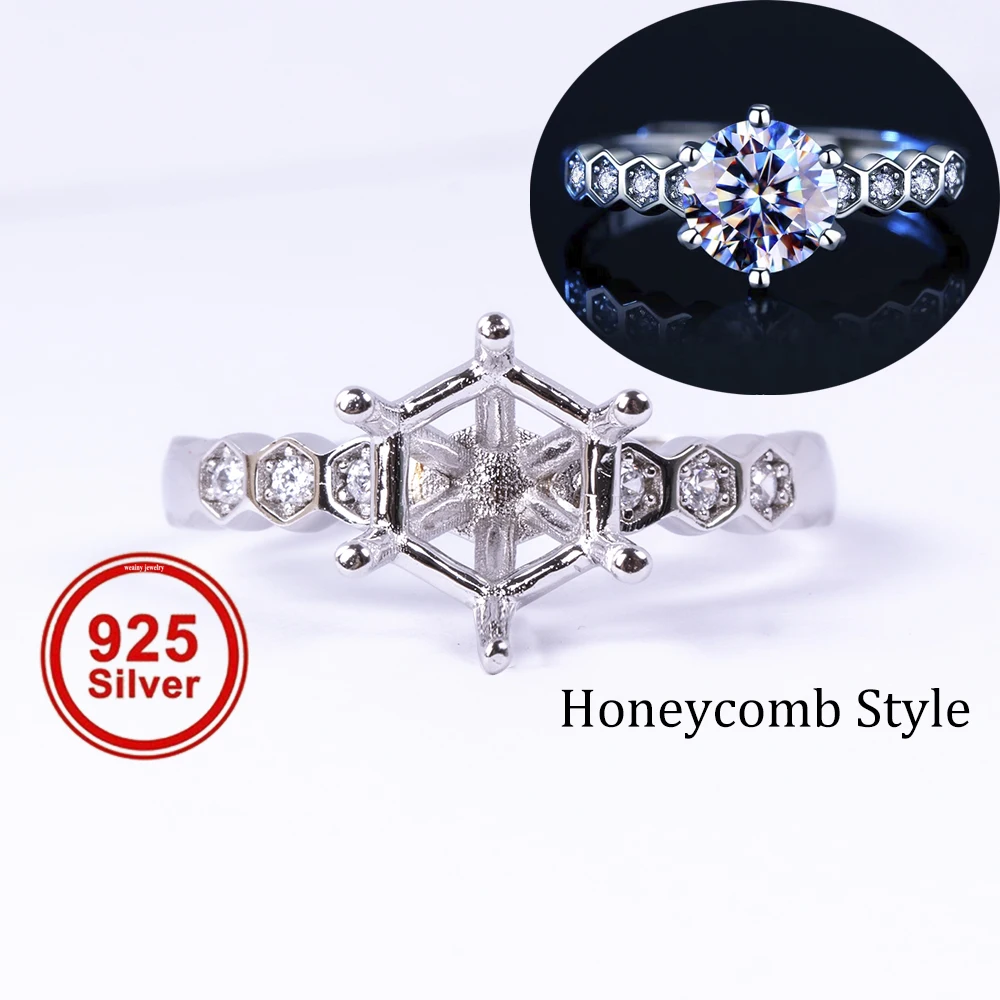 

1pc 5-9mm Size Honeycomb Style Ring Shank Setting, S925 Silver Material, For DIY Handmade Jewelry