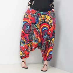 Pantalones de algodón con entrepierna, ropa de calle holgada, estilo nacional, tatuaje, farol, informal