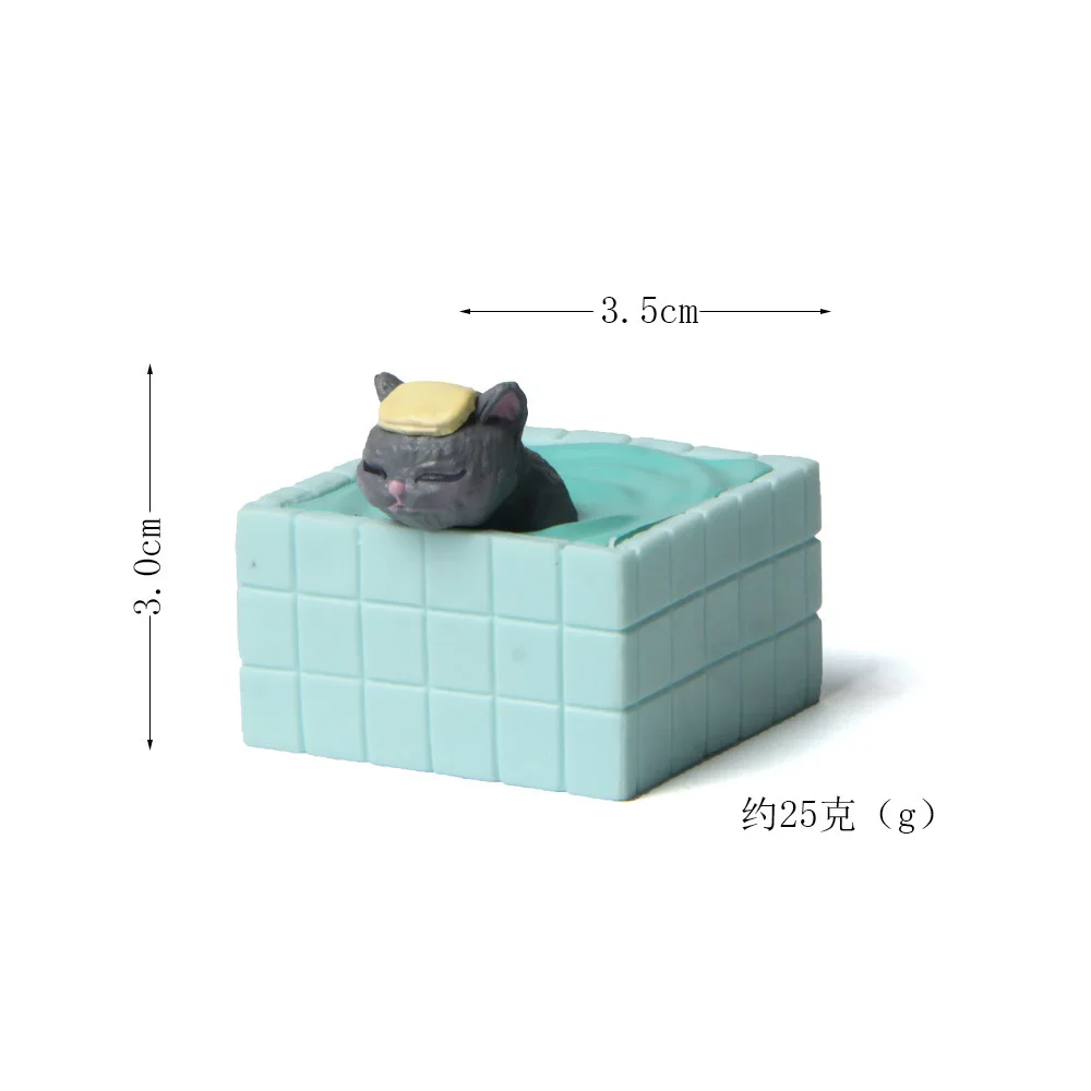 Gato de resina en la bañera azul, figura de 5 colores, decoración de jardín, accesorios de pastel en miniatura, accesorios de gato para el hogar,