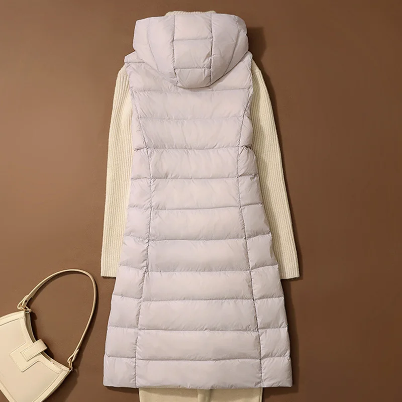 SEDUTMO Autumn Long Duck Down Vest Ultra Light Thin Hooded  Jacket Women Winter Feather Warm Basic Casual  Waistcoat ED2061