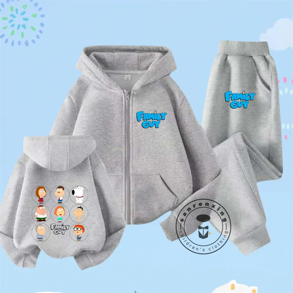 Family Guy Zipper Hoodie Set For Kids Tops Long Sleeve Boys Clothes Girls Cartoon Children Fashion Spring Autumn Kids Set