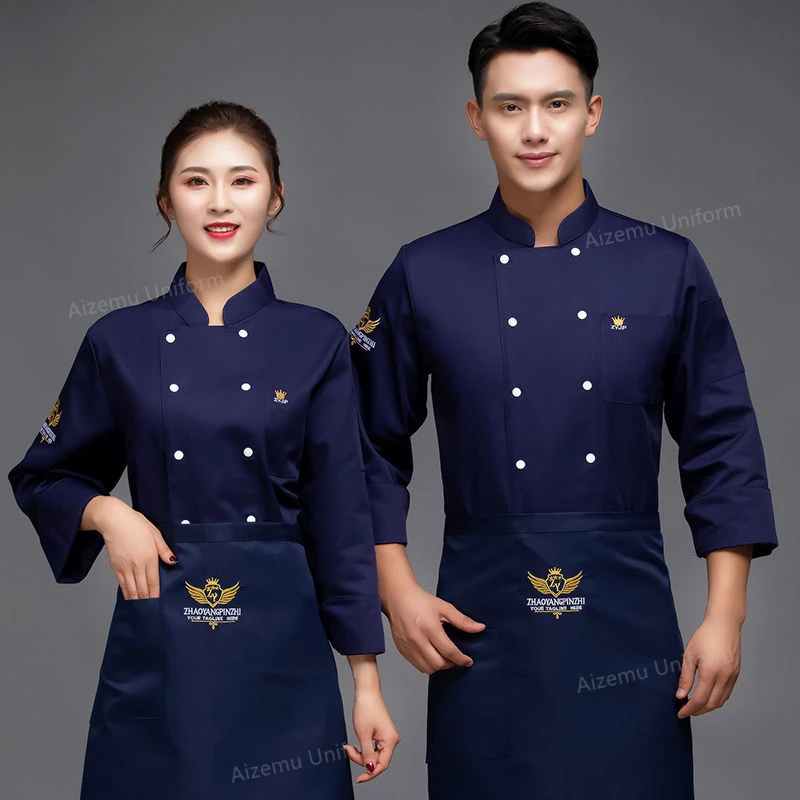 Đầu Bếp Áo Khoác Nam Tay Dài Đầu Bếp Áo Sơ Mi Tạp Dề Xinh Xắn Làm Bánh Nấu Áo Khoác Unisex Bếp Bánh Ngọt Quần Áo Nhà Hàng Người Phục Vụ Đồng Phục Nữ