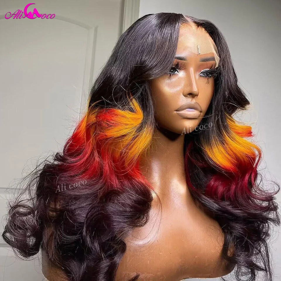 

Ombre Colored 1B Yellow Red 99j Human Hair Wig for Women 13X4 13X6 Transparent Body Wave Lace Front Wig Human Hair Pre Plucked