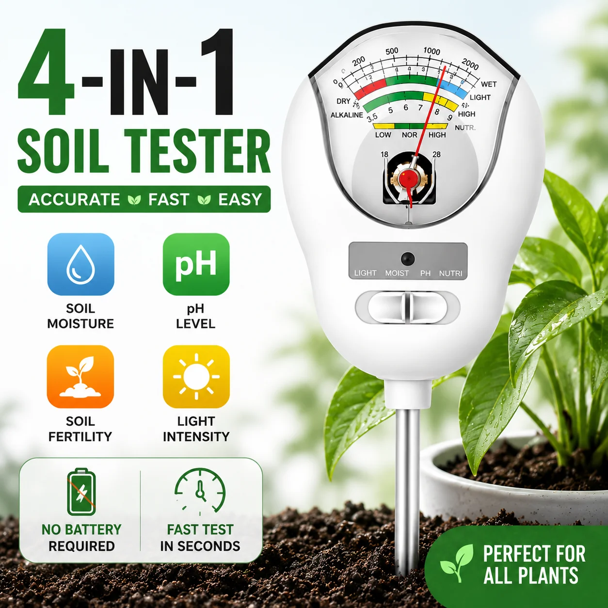 Gardening Tools Required - Многофункциональный измеритель почвы 4-в-1 для растений