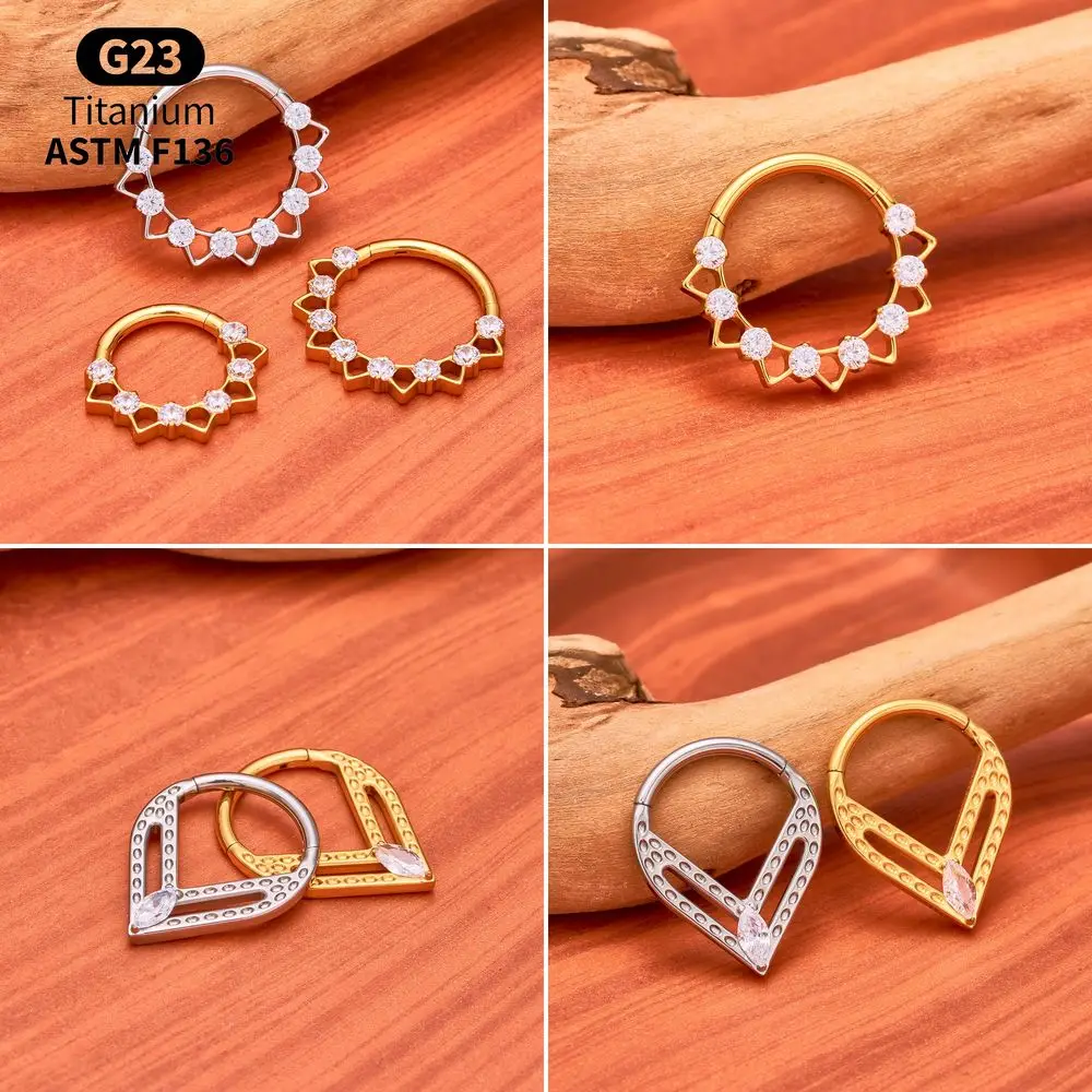 G23 Titan Funkelnder CZ Tropfenförmiger Segmentring ASTM F136 Septum Clicker Nasenring Helix Knorpel Piercing Schmuck – Detail 5