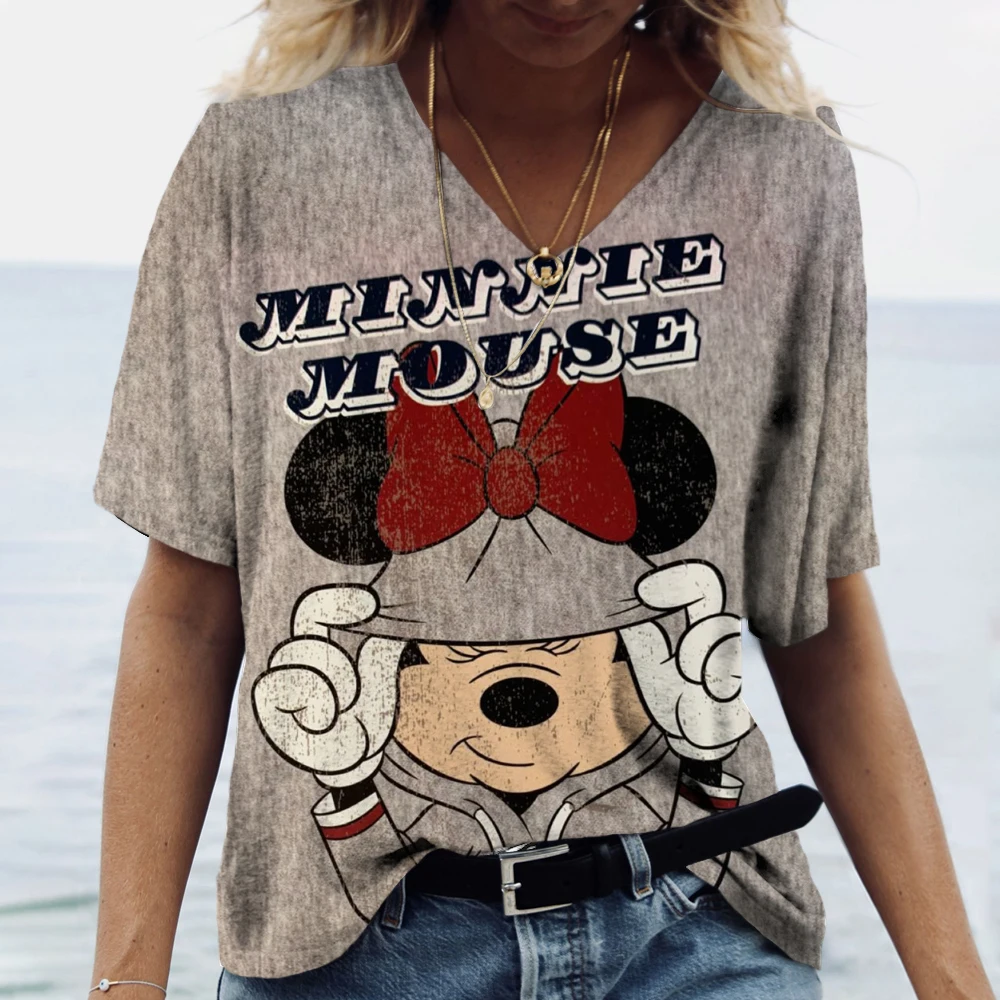 

Disney Mickey Mouse 3D Print V-Neck Short Sleeve Tees Women‘S Oversize T-Shirt Fashion T-Shirts For Women Summer Y2k Woman Tops