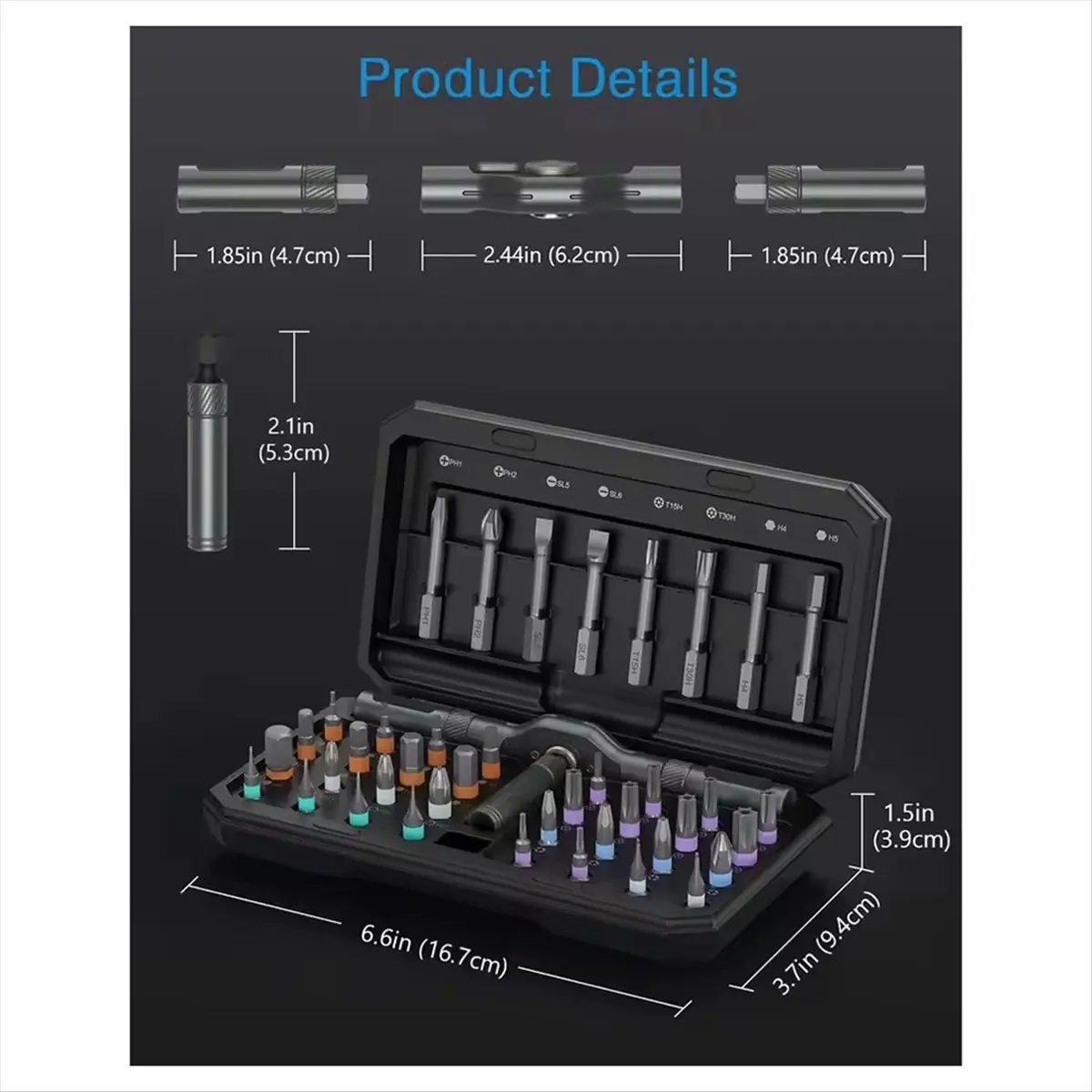 HGHO 42 in 1 Ratchet Screwdriver Set with 40 Magnetic Drill Bits Rotatable Ratchet Handle Multifunctional Screwdriver Set