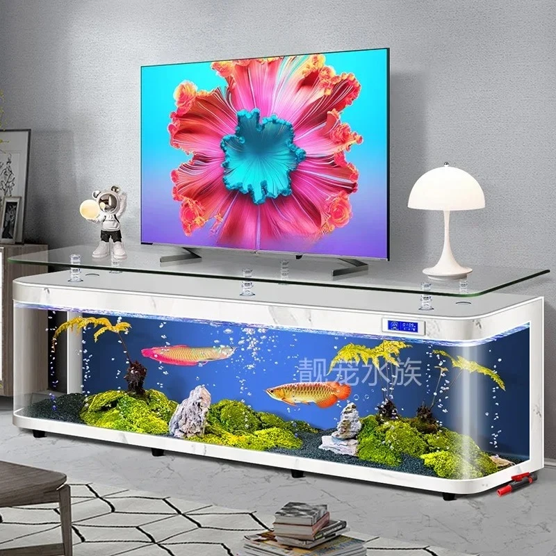 

Living room TV cabinet Aquarium ecological lazy water-free floor-to-ceiling glass goldfish tank53