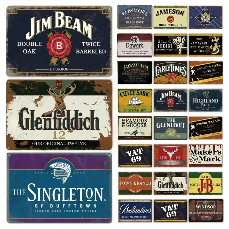Póster de hojalata de Metal marca de whisky, placa de letrero de hojalata de Metal Retro, póster para Bar, Club, decoración de pared, placa de pared Vintage Retro para el hogar, Penda