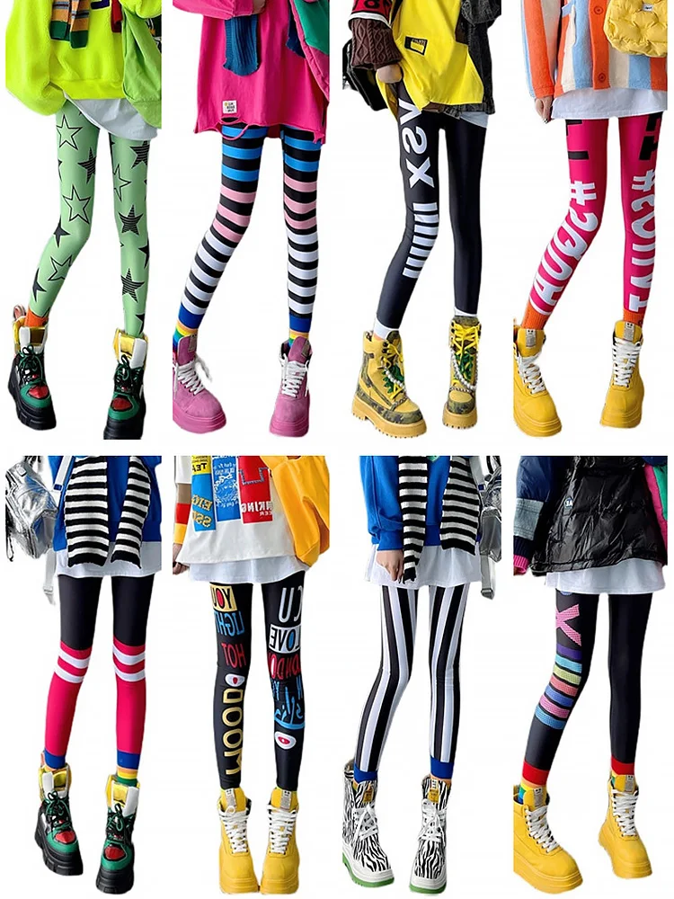 Leggings da donna a vita alta sottili primavera autunno Faionable Lettera stampata Pantaloni a nove punti Pantaloni floreali alla moda Poliestere Spa...