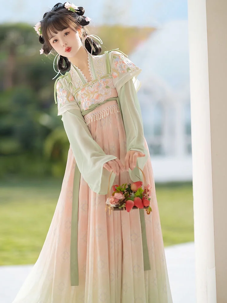 

New Ancient Chinese Clothing Women's Full Chest Han Yuan Su Spring and Summer Daily Elegant Embroidery Terminus Skirt Suit