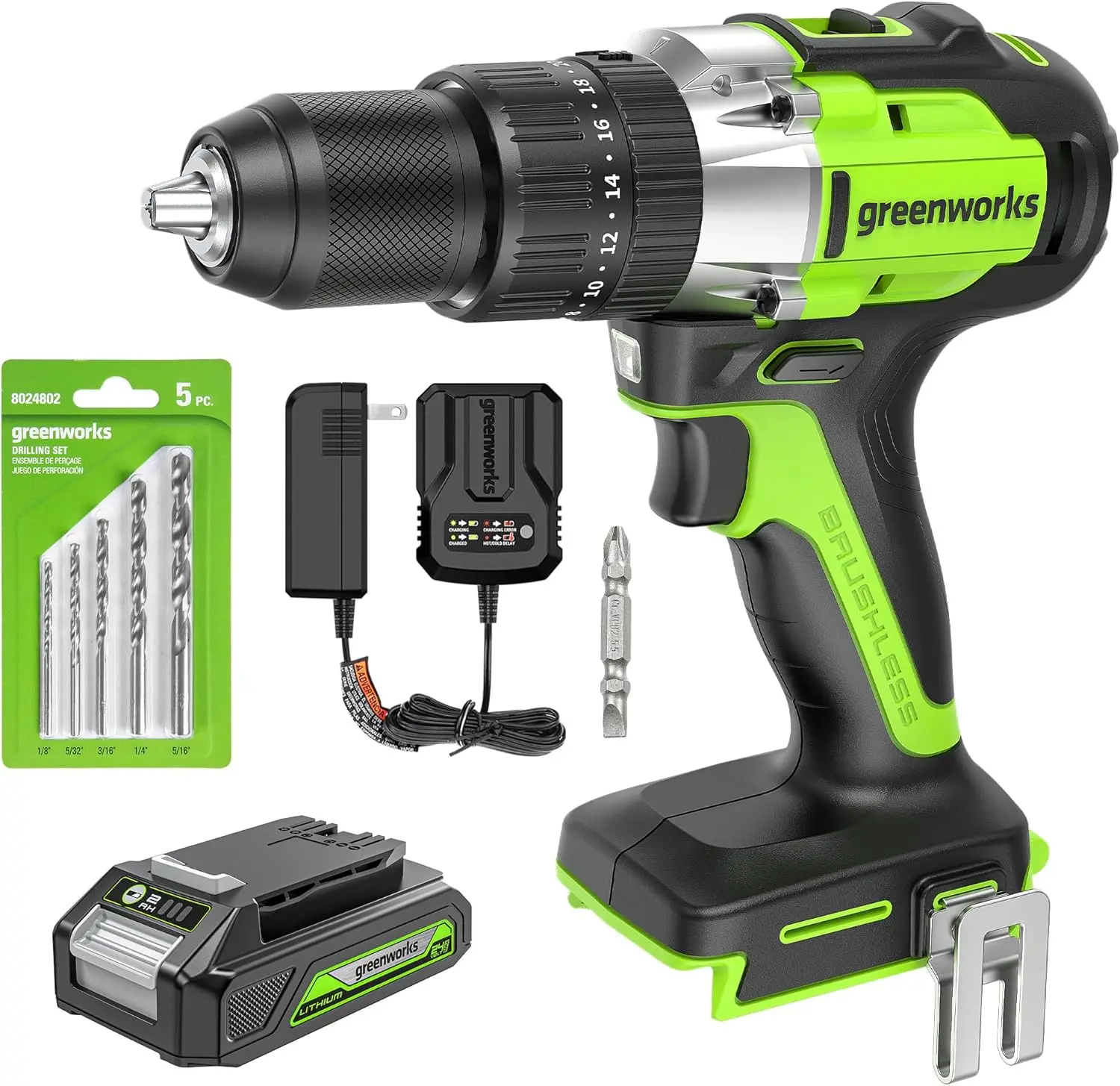 

24V Brushless Cordless Hammer Drill/Drill Driver with Battery & Charger, 530 in-lbs Torque, 1/2” Keyless Chuck,