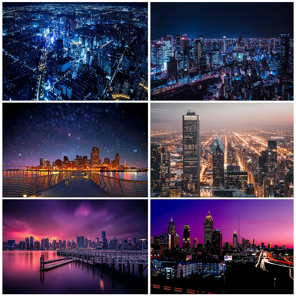 

Skyline City Night Theme Landscape Photography Background Business Modern Sense Of Technology City Night Indoor Portrait Props