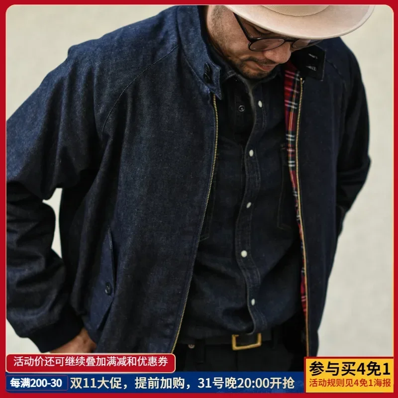 Sauce Zhan Mens Jacket vintage golf Jacket Denim Jacket for Man Classical Gentleman Work Coats Indigo Regulat Fit