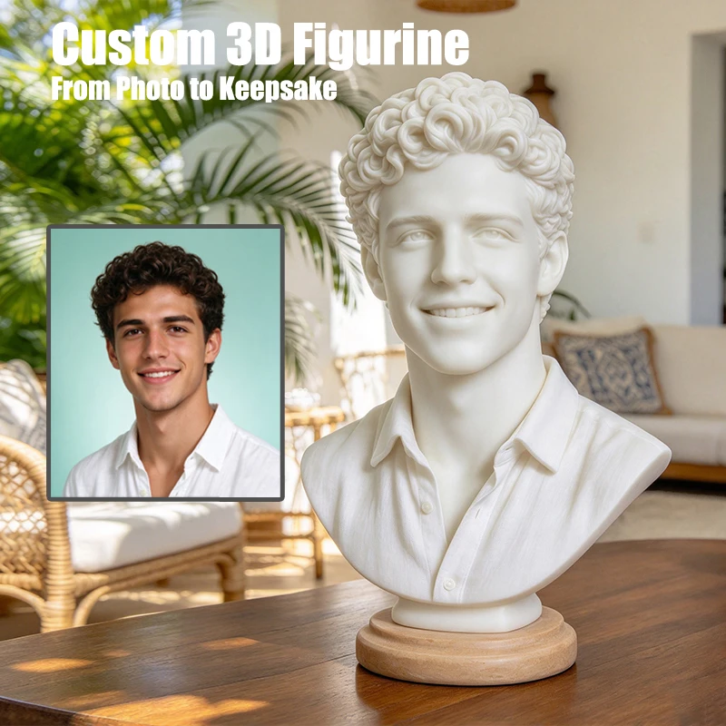 Custom 3D Printed Portrait Statue from Picture, Personalized Resin Human Bust Sculpture, Unique Memorial Keepsake Gift