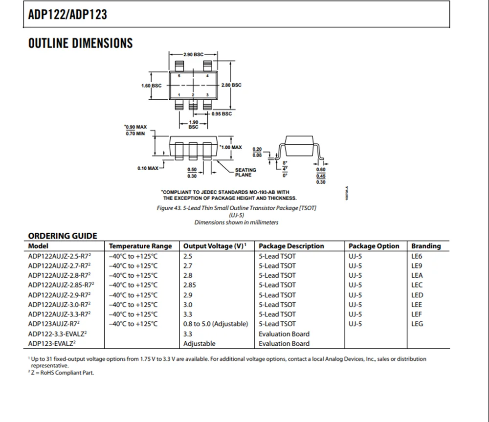 10PCS ADP122AUJZ-1.8 ADP122AUJZ-2.5 ADP122AUJZ-2.8-R7 ADP122AUJZ-3.0-R7 ADP122AUJZ-3.3 ADP122AUJZ-4.5  ADP122AUJZ-5.0  SOT23-5